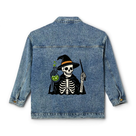 Magical Skeleton Wizard Illustration Classic Women's Denim Jackets