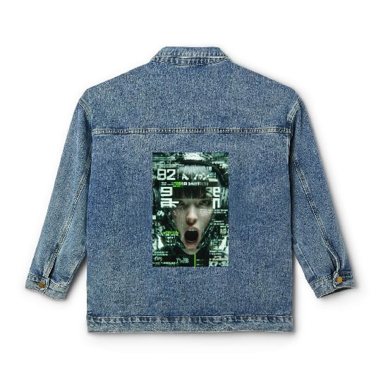 Cyberpunk Digital Scream Classic Women's Denim Jackets
