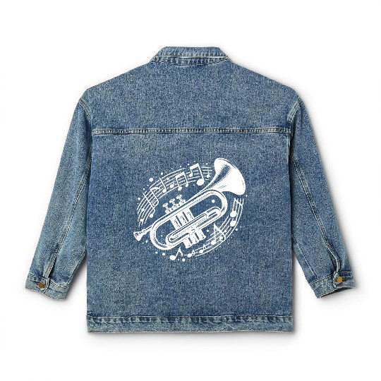 Trumpet Meets Musical Note Loud, Wild, Beautiful Classic Women's Denim Jackets
