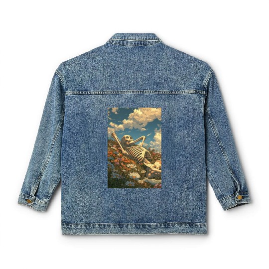 Relaxing Skeleton in Flower Field Classic Women's Denim Jackets
