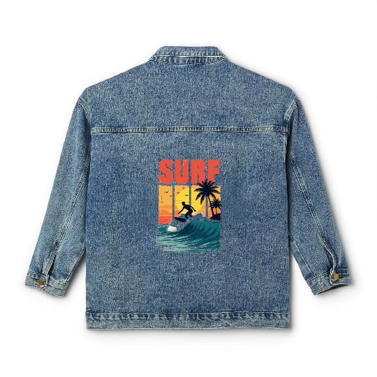 Sunset Surfing Adventure Classic Women's Denim Jackets