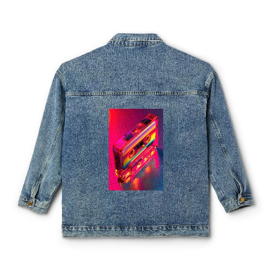 Neon Rainbow Cassette Tape Classic Women's Denim Jackets