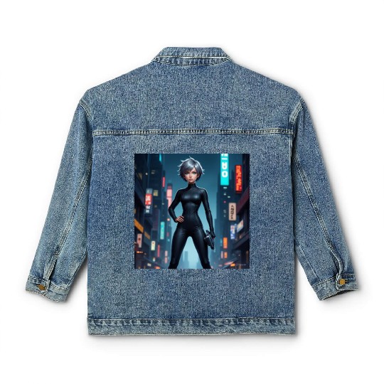 Futuristic Cyberpunk Heroine Design Classic Women's Denim Jackets