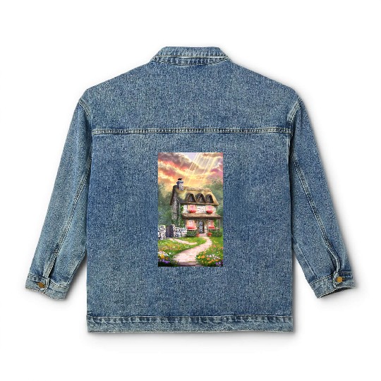 Fairy Tale Cottage in Sunrise Light Classic Women's Denim Jackets