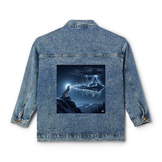 Mystic Mountain Wolf Sound Wave Classic Women's Denim Jackets