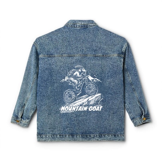 Mountain Goat on Bike Classic Women's Denim Jackets