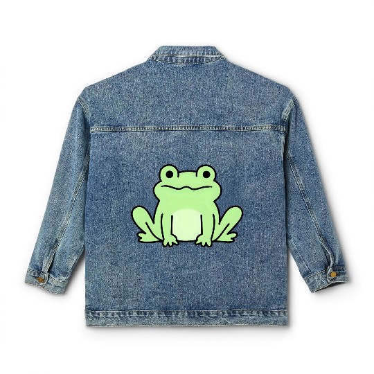 Lime Green Cartoon Frog Design Classic Women's Denim Jackets