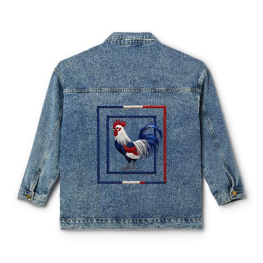 French Rooster Blue White Red National Flag Design Classic Women's Denim Jackets