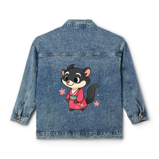 Kawaii Sly Fox in Traditional Kimono Classic Women's Denim Jackets