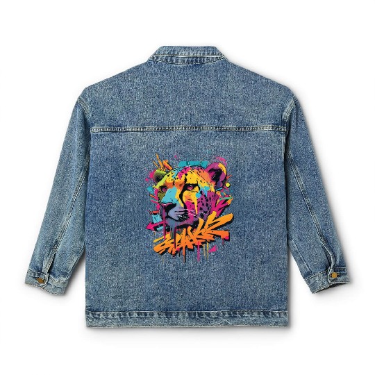 Vivid Graffiti Cheetah Art Classic Women's Denim Jackets
