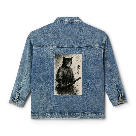 Samurai Cat Warrior Vintage Japanese Art Design Classic Women's Denim Jackets