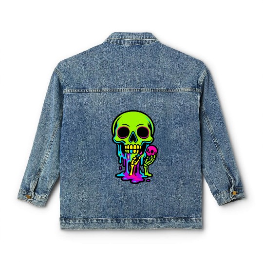 Neon Melting Skull with Small Skeleton Classic Women's Denim Jackets