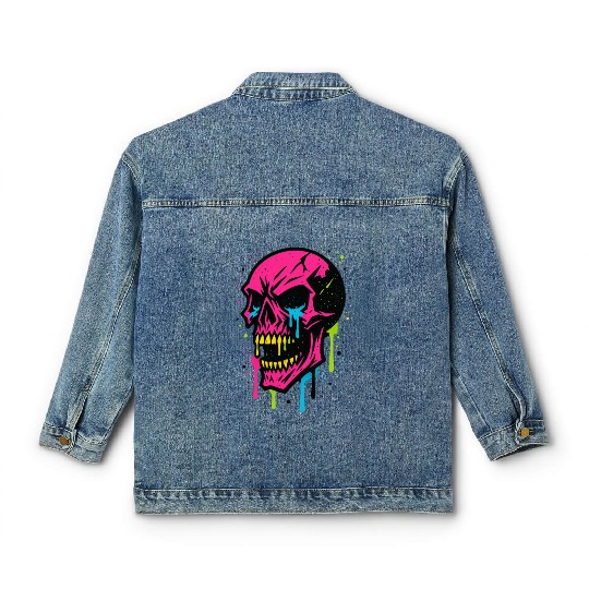 Neon Graffiti Skull Art Classic Women's Denim Jackets