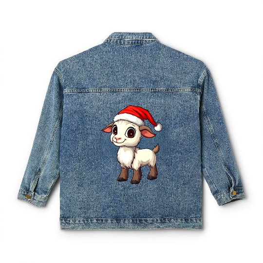 Festive Christmas Goat Cartoon Design Classic Women's Denim Jackets