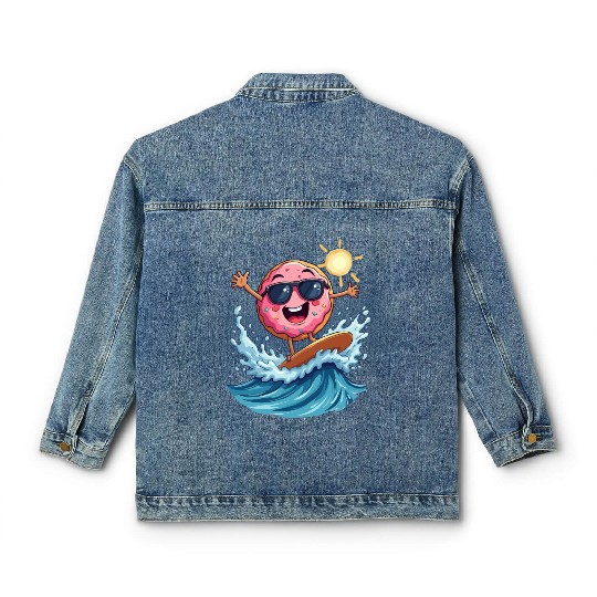 Donut Surfing Classic Women's Denim Jackets Cute Cartoon Sweet Dessert
