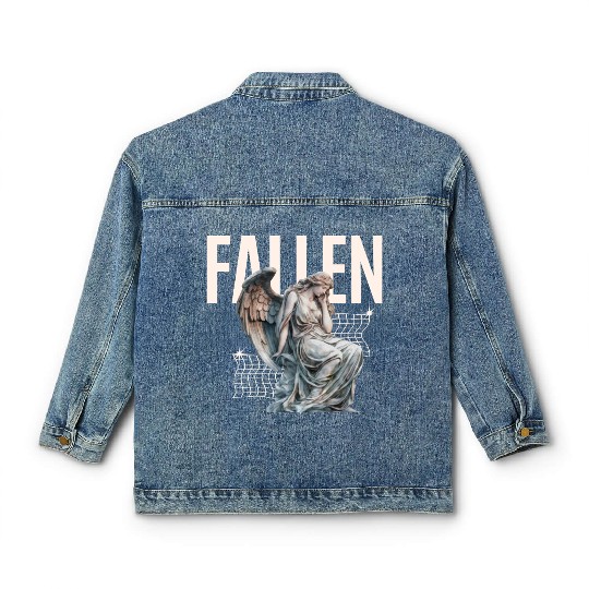 Reflective Angel Sculpture Design Classic Women's Denim Jackets