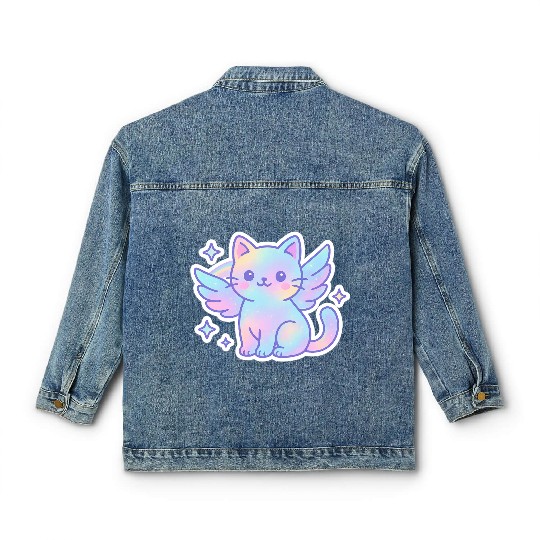 Celestial Winged Cat Illustration Classic Women's Denim Jackets