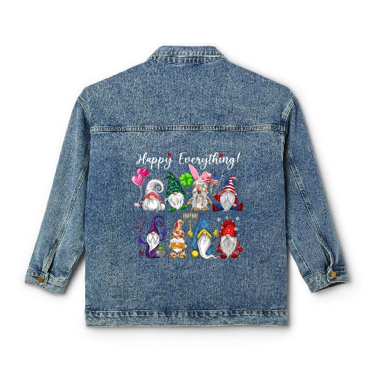 Happy Everything Gnomes Every Seasons All Year Classic Women's Denim Jackets
