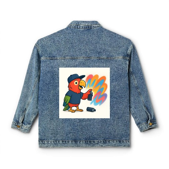 Colorful Graffiti Parrot Illustration Classic Women's Denim Jackets