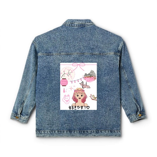 Cherry Blossom Girl with Japanese Elements Classic Women's Denim Jackets
