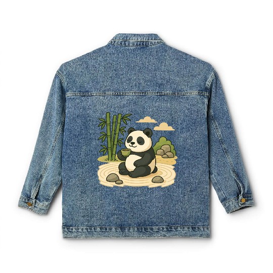 Serene Panda in Bamboo Garden Classic Women's Denim Jackets