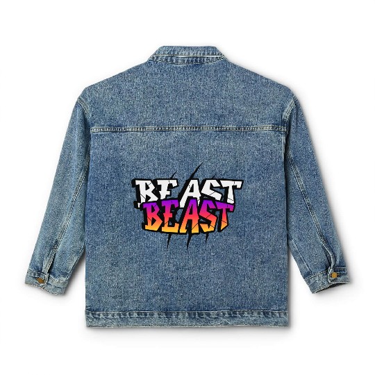 Retro Graffiti Beast Logo Design Classic Women's Denim Jackets
