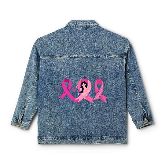 Floral Breast Cancer Awareness Ribbon Classic Women's Denim Jackets