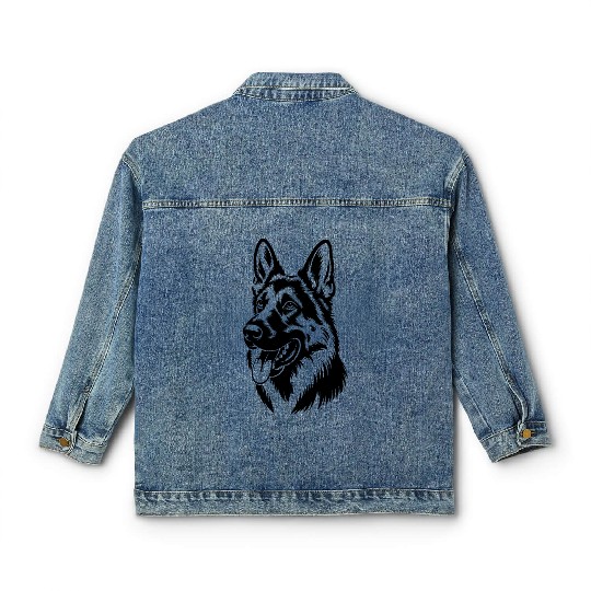 German Shepherd Head Illustration Classic Women's Denim Jackets