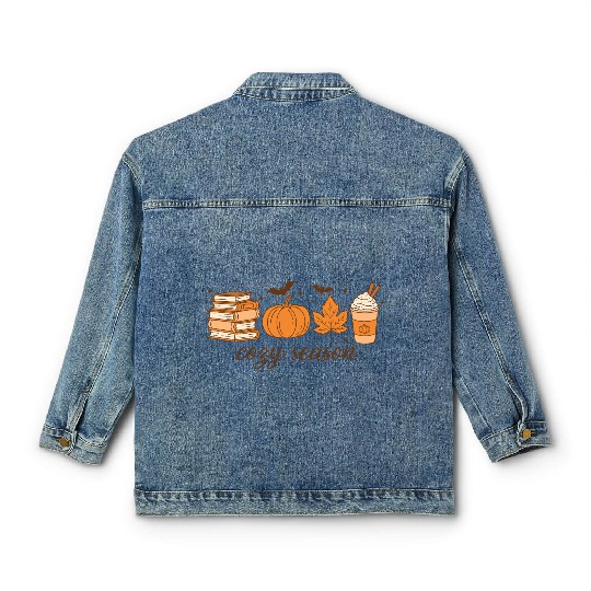 Cozy Season Pumpkin Latte Halloween Books & Leaves Classic Women's Denim Jackets