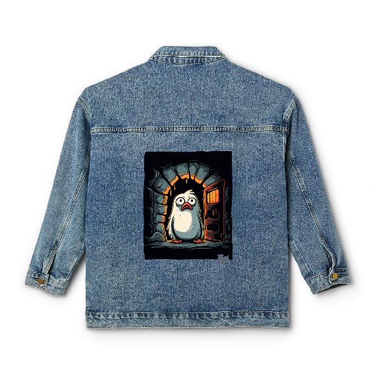Whimsical Penguin in Secret Cave Classic Women's Denim Jackets