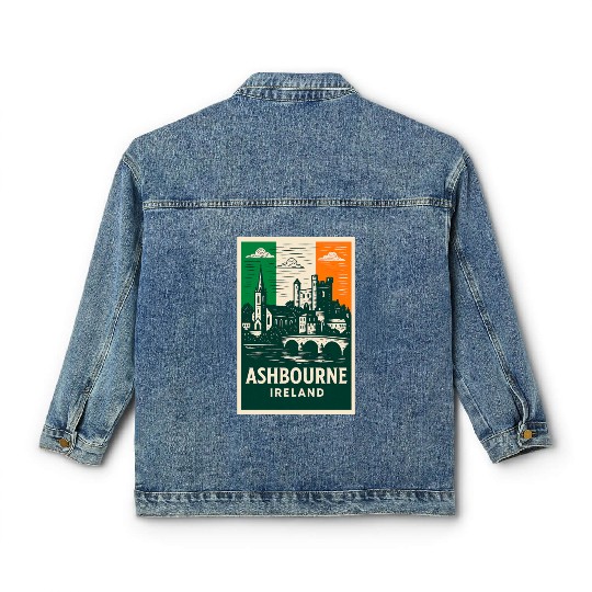 Irish Villagescape with Castle and Church Classic Women's Denim Jackets