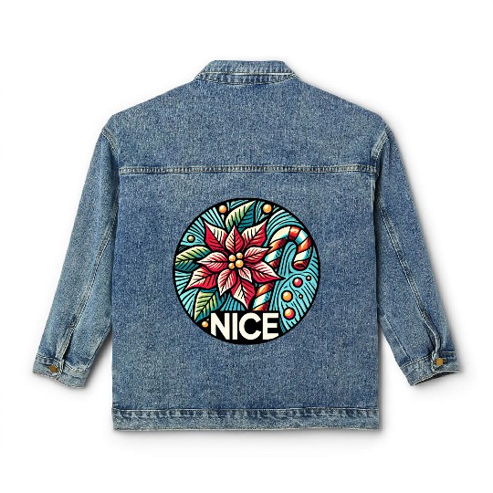 Festive Poinsettia Holiday Patch Classic Women's Denim Jackets