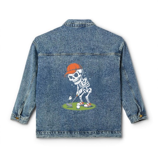 Playful Skeleton Golfer with Cap Classic Women's Denim Jackets