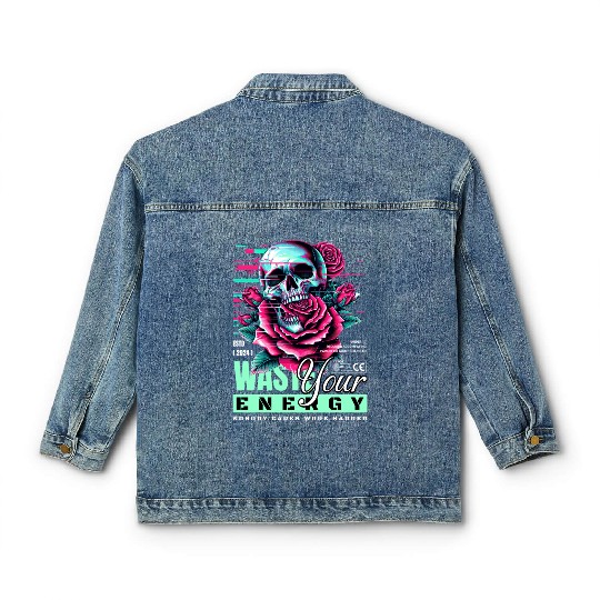 Vivid Skull with Roses Neon Artwork Classic Women's Denim Jackets
