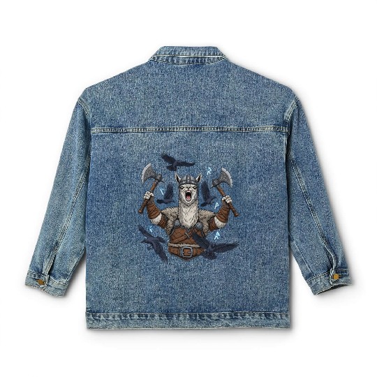 Viking Alpaca Warrior Illustration Classic Women's Denim Jackets