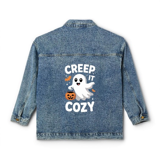 Creep It Cozy Cute Ghost Halloween Design Classic Women's Denim Jackets