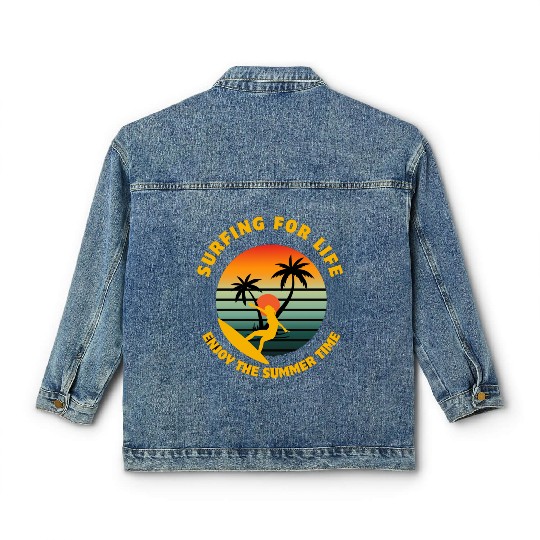 Surfing for Life Sunset Design Classic Women's Denim Jackets