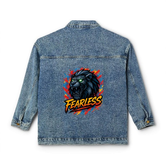 Fearless Lion with Neon Eyes Design Classic Women's Denim Jackets