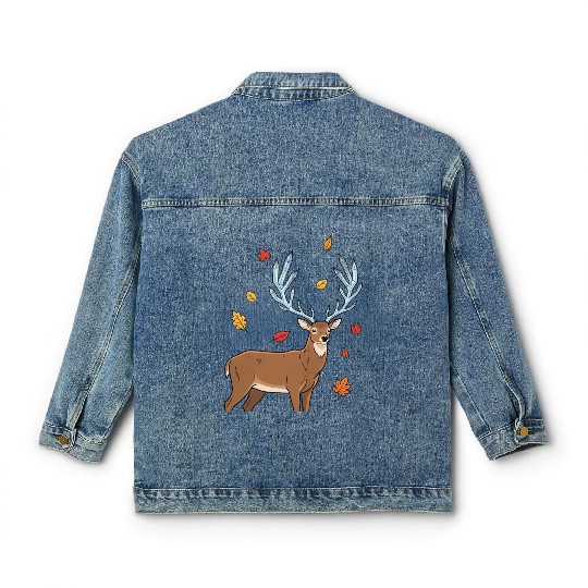 Autumn Mystic Deer Illustration Classic Women's Denim Jackets