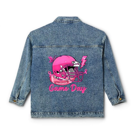Game Day Pink American Football Tackle Breast Classic Women's Denim Jackets