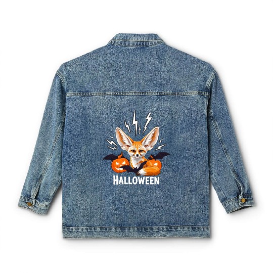 Whimsical Halloween Fox with Bat Wings Classic Women's Denim Jackets