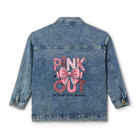 Pink Out Breast Cancer Awareness Coquette Bow  Classic Women's Denim Jackets