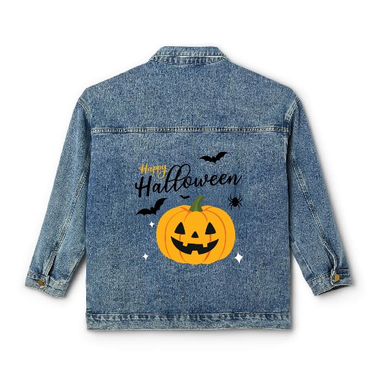 Pumpkin Jack O Lantern Halloween Design Classic Women's Denim Jackets