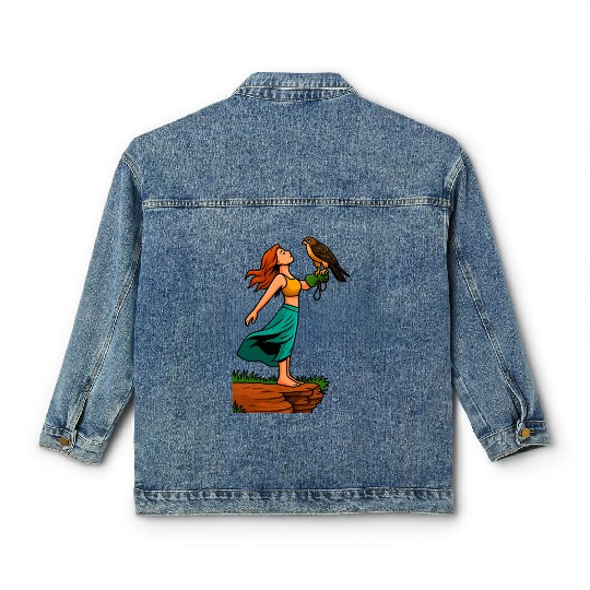 Woman with Hawk on Arm in Nature Scene Classic Women's Denim Jackets