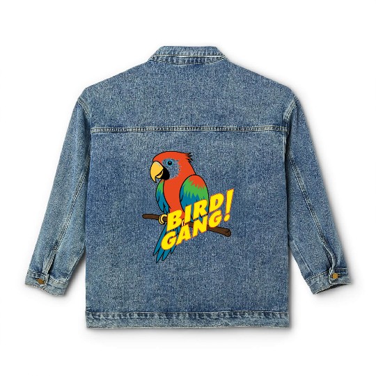 Bird Gang Parrot Cartoon Sticker | Tropical Funny  Classic Women's Denim Jackets