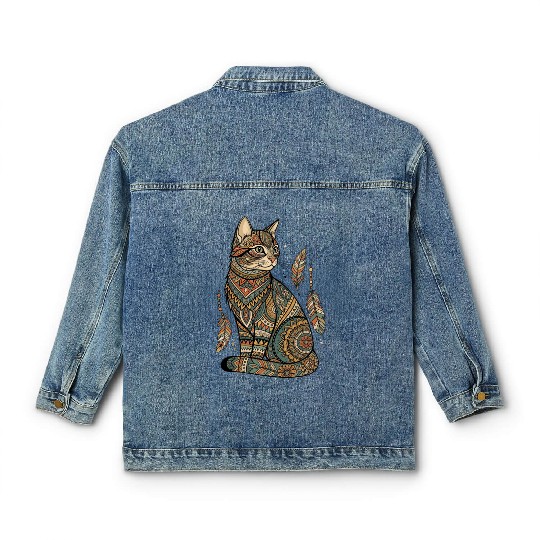 Boho Mandala Cat – Tribal Patterned Feline Art Classic Women's Denim Jackets