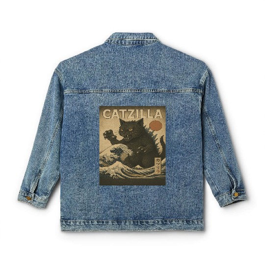 Ukiyo-e Catzilla Retro Japanese Monster Cat Classic Women's Denim Jackets