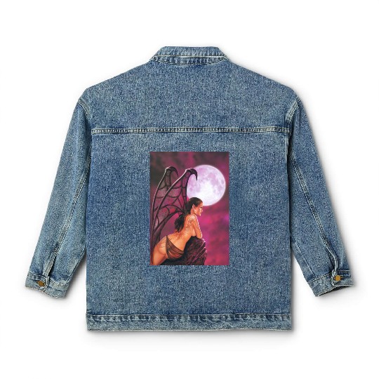 Mystic Moonlit Bat-Winged Woman Classic Women's Denim Jackets