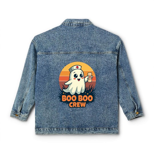 Halloween Boo Boo Crew Cute Ghost Nurse Doctor Classic Women's Denim Jackets