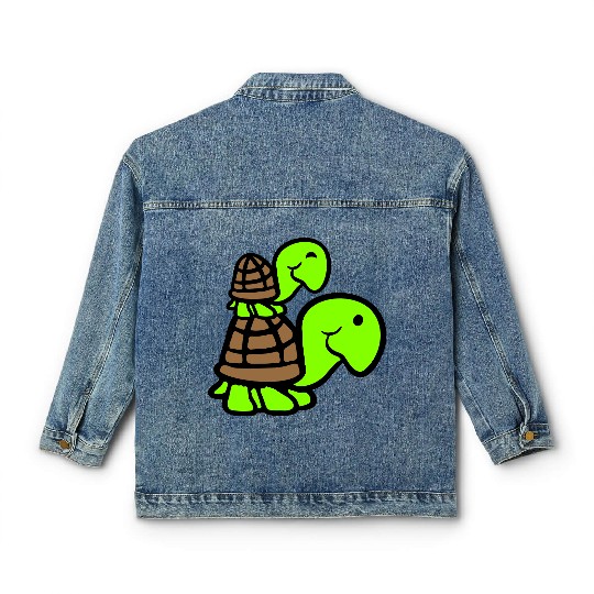 2 turtles piggyback mummy daddy child riding cute Classic Women's Denim Jackets